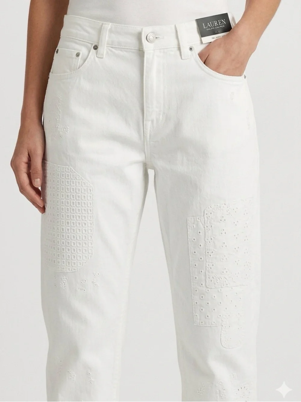 Lauren Ralph Lauren Women’s Non Stretch Jeans Relaxed Taper Embroidered Patches